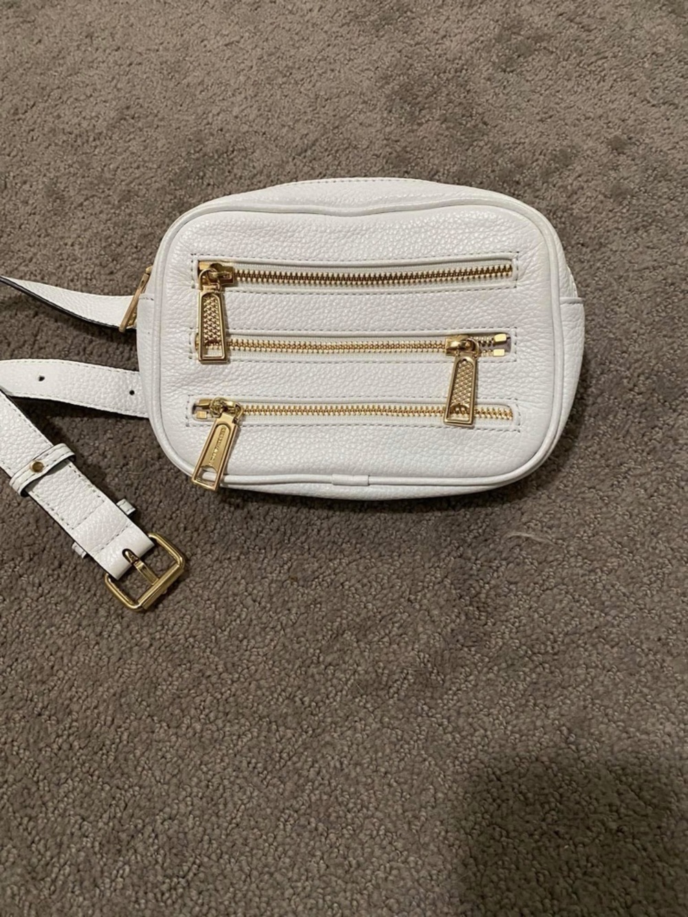 Rebecca Minkoff White Leather Crossbody Belt Bag with Gold Hardware